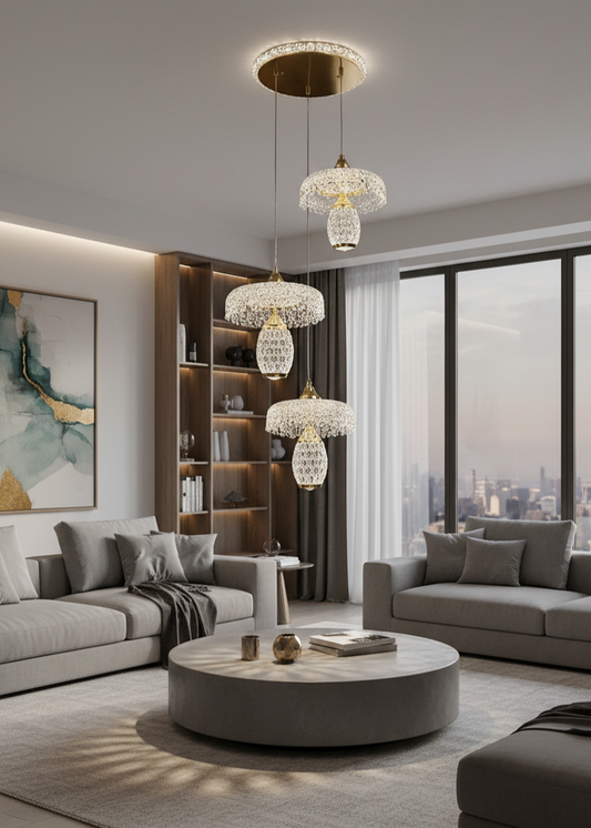 Swanart modern crystal pendant chandelier with gold finish, 3-light hanging ceiling lamp for dining rooms and living spaces