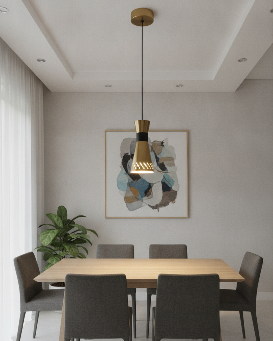 Swanart modern pendant ceiling light with gold and black metal finish, single holder, ideal for kitchen island, dining, or bedroom lighting.