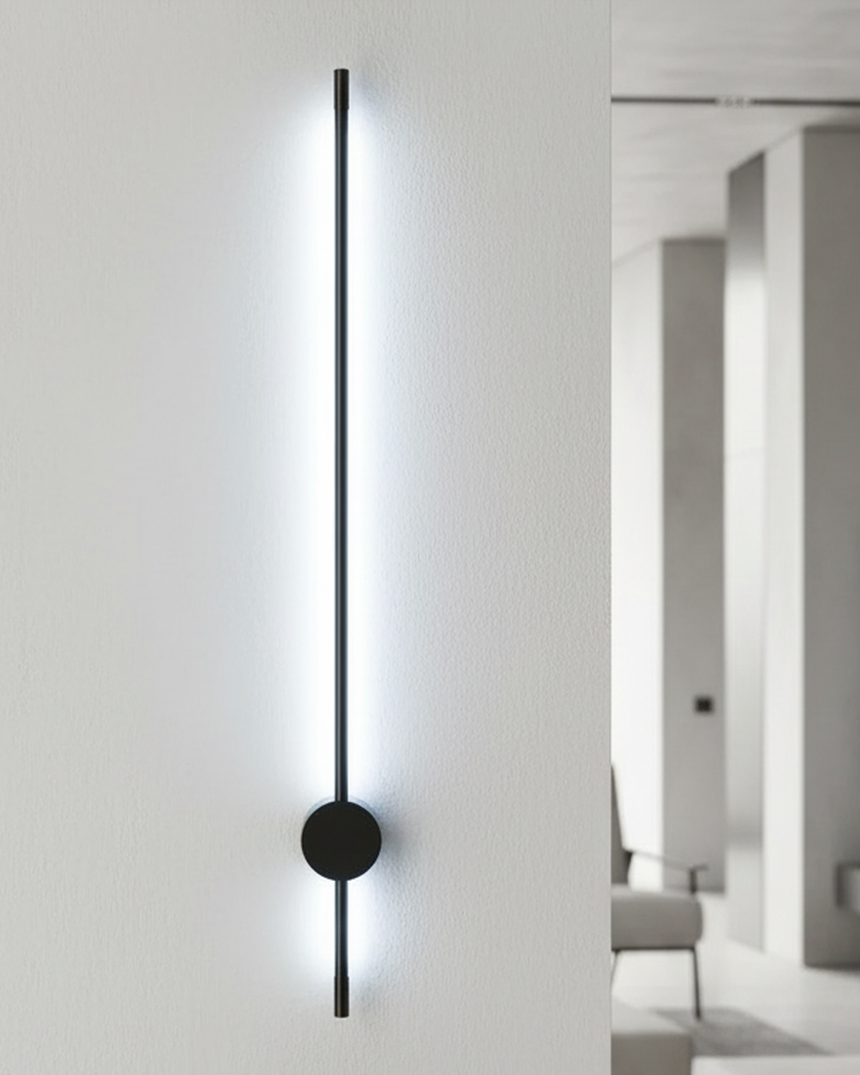 Modern Swanart LED wall sconce in black and gold with warm white ambient light, ideal for living rooms, bedrooms, hallways.