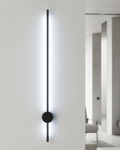 Modern Swanart LED wall sconce in black and gold with warm white ambient light, ideal for living rooms, bedrooms, hallways.