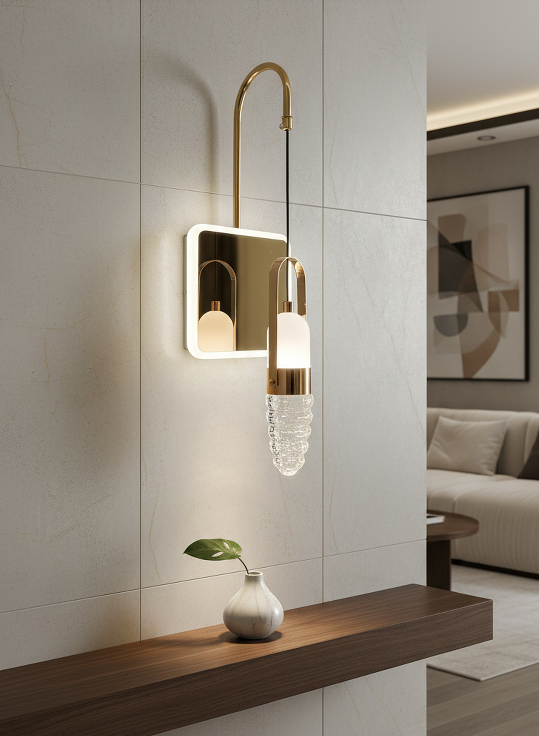 Swanart Modern Crystal Wall Sconce with LED Mirror - Elegant Bathroom Vanity Light Fixture with Gold Finish & Crystal Shade - Swanart