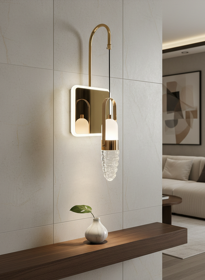 Swanart Modern Crystal Wall Sconce with LED Mirror - Elegant Bathroom Vanity Light Fixture with Gold Finish & Crystal Shade - Swanart