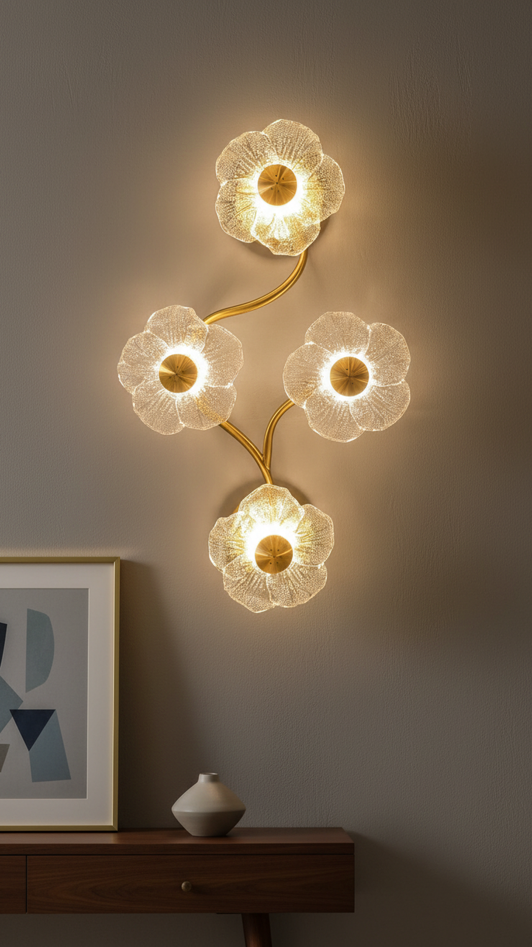 Swanart Modern Flower Crystal Wall Light for Living Room Bedroom Hallway – Gold LED Decorative Wall Sconce Lighting Fixture, Luxury Floral Wall Lamp Home Decor Accent Light Warm Light Interior Lighting