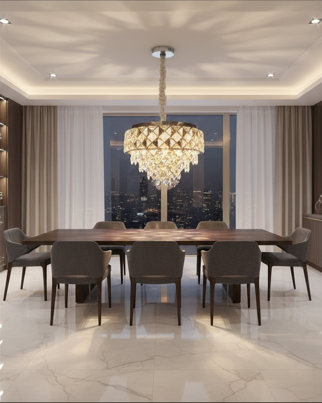 Swanart crystal chandelier ceiling light with modern LED design, 50cm round hanging pendant with luxury crystals for living room or bedroom