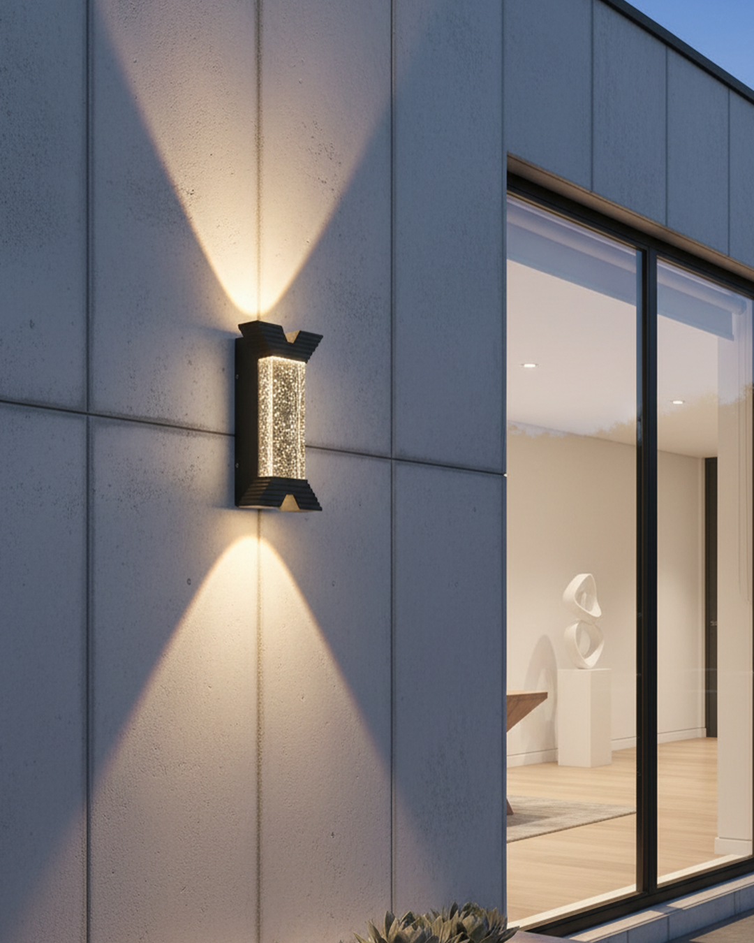 Swanart Modern LED Outdoor Wall Light Up Down Wall Lamp, Decorative Interial & Exterior Sconce, Warm Glass Bubble Crystal Light, Garden Porch Balcony Gate Patio Lighting - Swanart