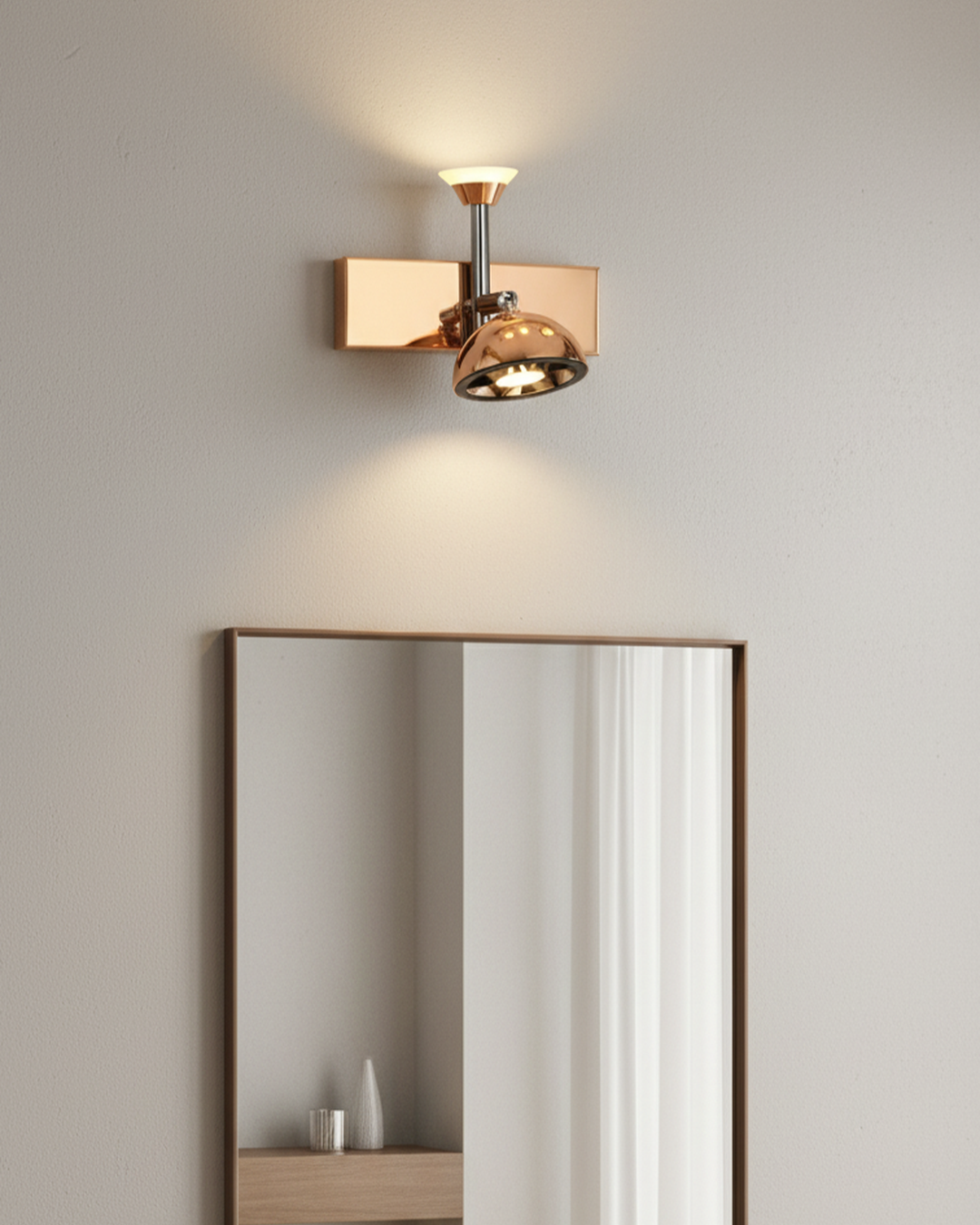 Swanart modern rose gold and black wall sconce with adjustable LED light and bell shade, suitable for living room, bedroom, or office decor