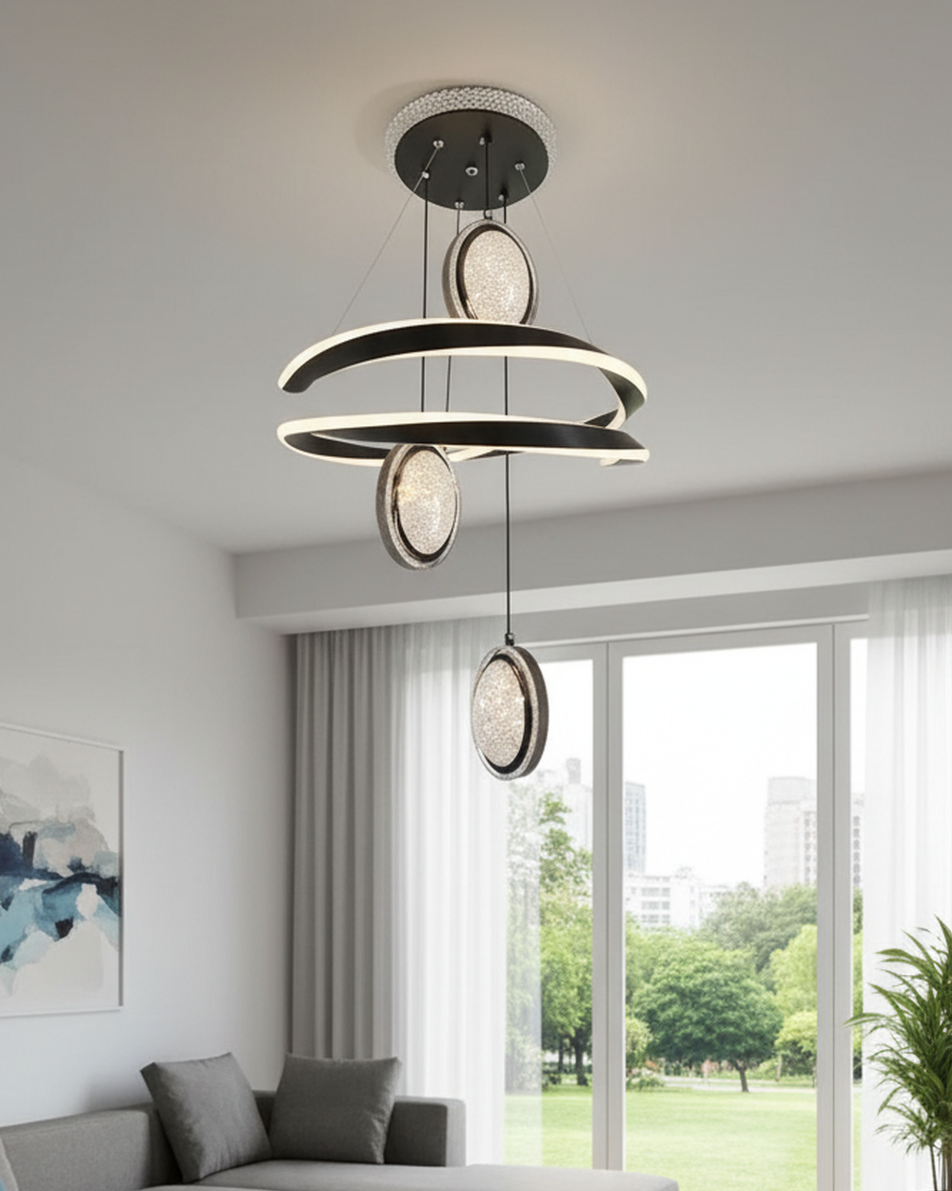 Modern Swanart Hanging Light 9928 with sleek design and contemporary style, featuring a white shade and metal fixture.