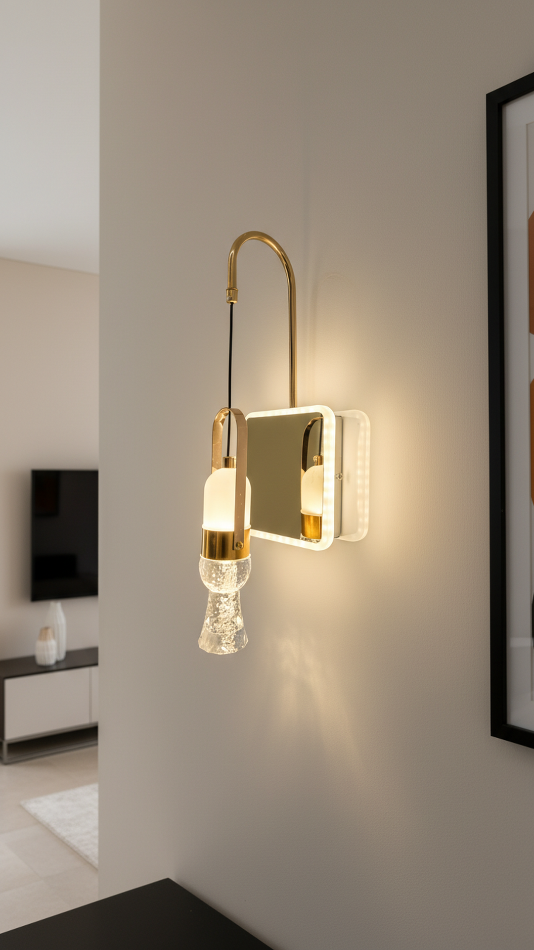 Swanart Modern Crystal Wall Sconce with LED Mirror - Elegant Bathroom Vanity Light Fixture with Gold Finish & Crystal Shade - Swanart