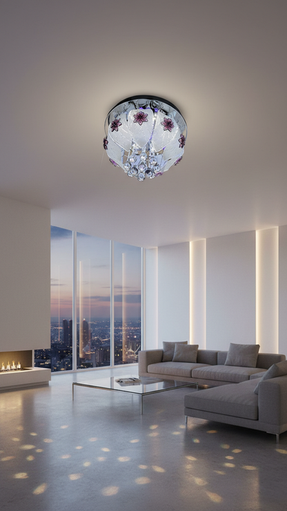 Swanart Gildora 30cm Crystal Glass Ceiling Light with RGB Remote Control, Bluetooth Music System – Modern Multi-Color Chandelier for Living Room and Bedroom Décor - Swanart