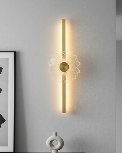 Swanart modern gold LED wall sconce with decorative crystal pattern, warm white light for living room, bedroom, or hallway decor.