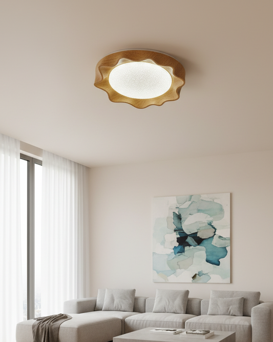 Swanart Acrylic Fiber LED Ceiling Light, 3 Color Change LED Light, Modern Ceiling Light, Decorative Ceiling Lamp, Wooden Color Flush Mount Light