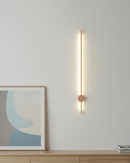 Swanart modern LED wall light in black and rose gold, 80cm vertical sconce with warm white ambient lighting for living rooms or hallways.