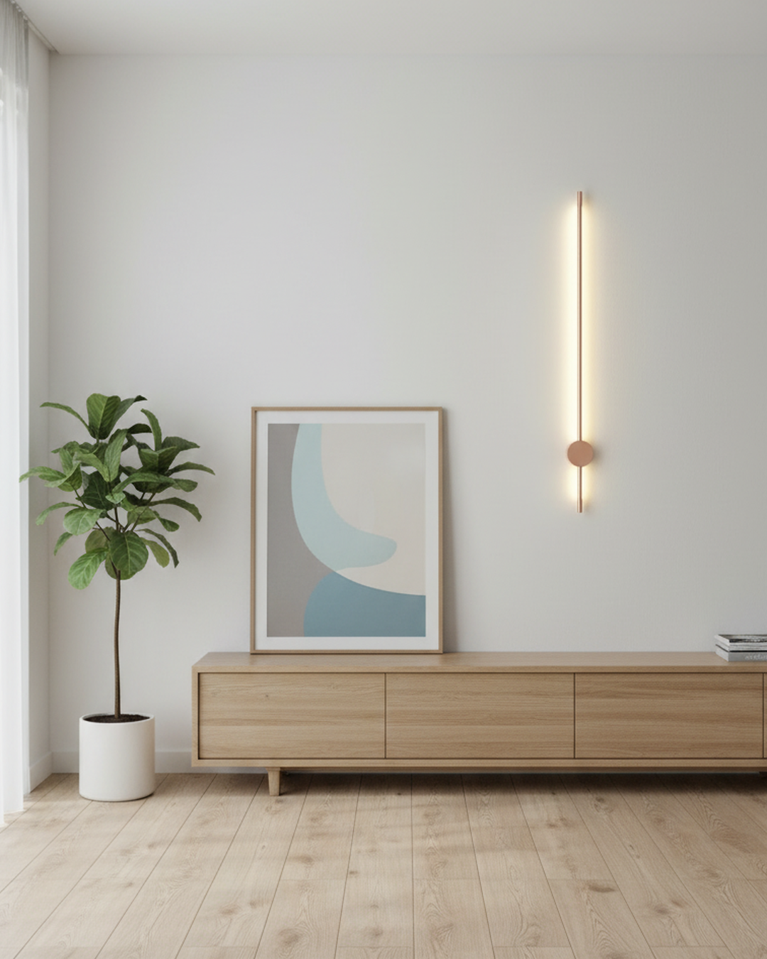 Swanart modern LED wall sconce 80cm black and rose gold vertical lamp with warm white ambient lighting for living room or hallway decor