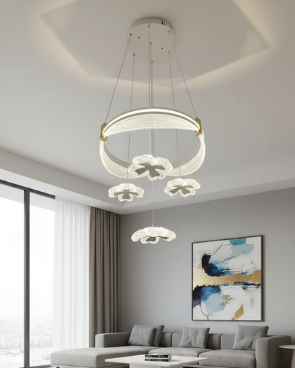 Swanart Modern Crystal Flower Ring Chandelier LED Pendant Light for Living Room & Dining Area | Luxury Decorative Hanging Ceiling Light | Contemporary Ring Chandelier Lamp for Home Decor - Swanart
