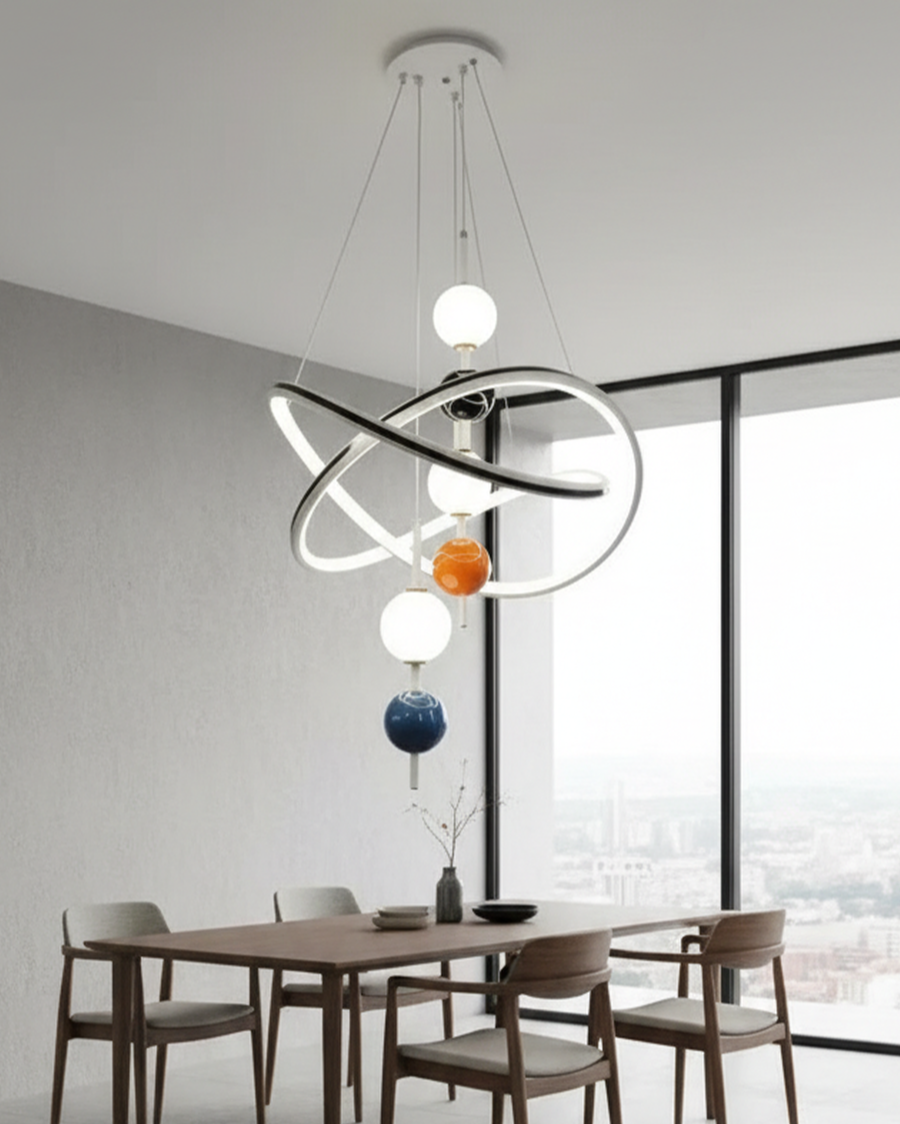 Modern Swanart hanging light fixture with sleek design, featuring a creative studio-style pendant in a contemporary setting.