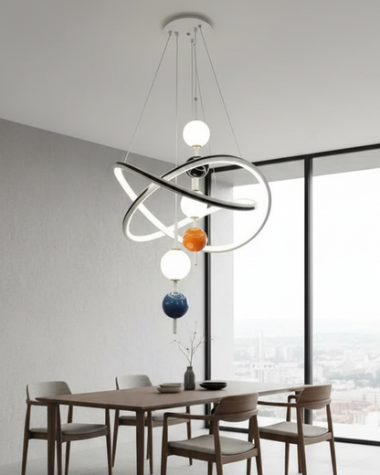 Modern Swanart hanging light fixture with sleek design, featuring a creative studio-style pendant in a contemporary setting.