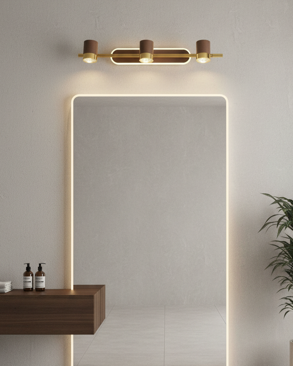Swanart modern LED vanity mirror light with three gold wall sconces and warm white LED illumination for bathroom or dressing table decor