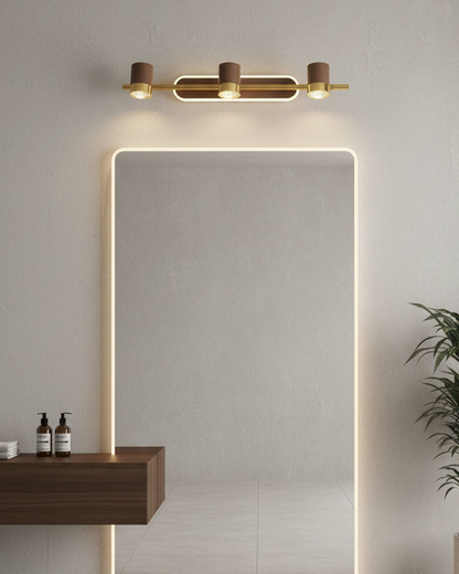 Swanart modern LED vanity mirror light with three gold wall sconces and warm white LED illumination for bathroom or dressing table decor
