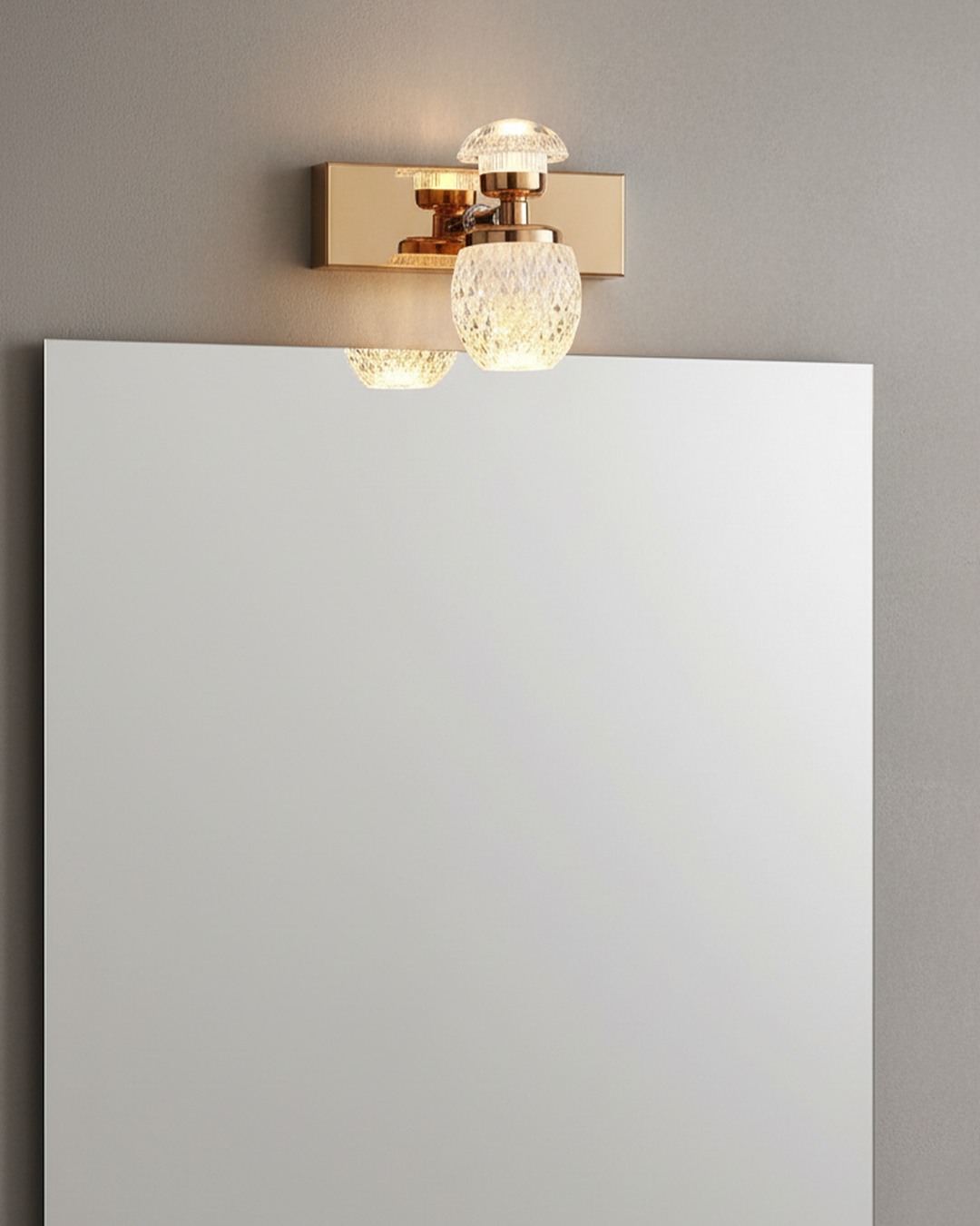 Swanart Rose Gold Crystal Wall Sconce with diamond cut glass shade, modern LED dimmable wall light for living room, bedroom, or hallway decor