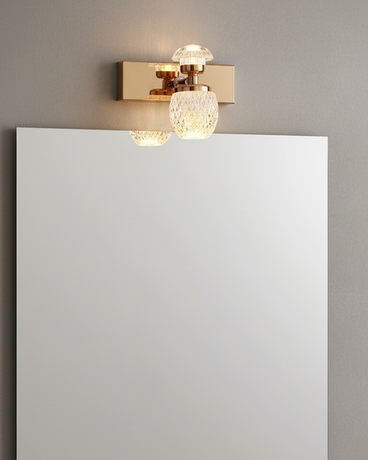 Swanart Rose Gold Crystal Wall Sconce with diamond cut glass shade, modern LED dimmable wall light for living room, bedroom, or hallway decor