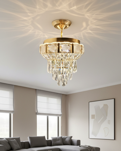 Swanart Crystal Pendant Chandelier Light with sparkling crystal beads and elegant design hanging from a sleek fixture