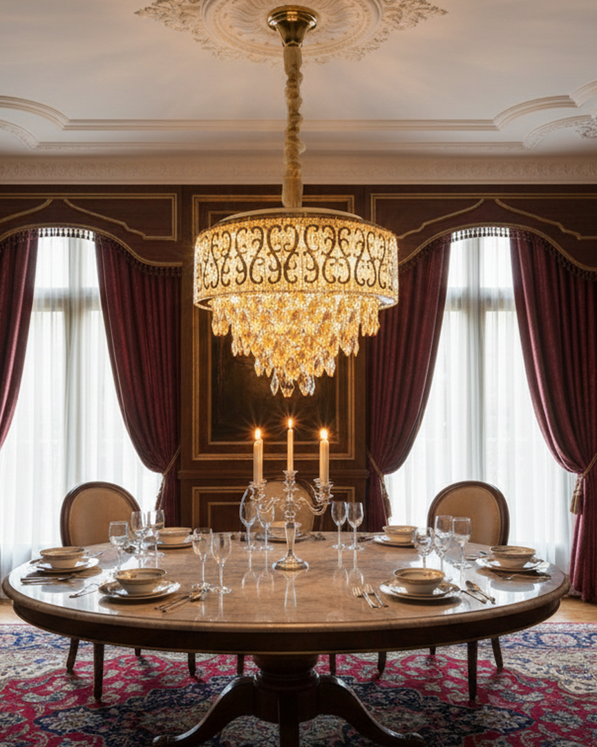 Swanart crystal chandelier with gold finish, modern hanging LED ceiling light for living room, bedroom, or hall decorative lighting