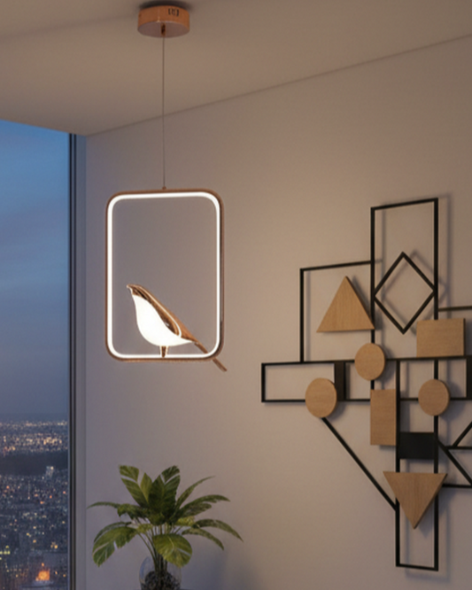 Swanart Metal Chirpy Elegant Pendant Light hanging from ceiling, modern design with intricate metal details for home, dining, or living room decor