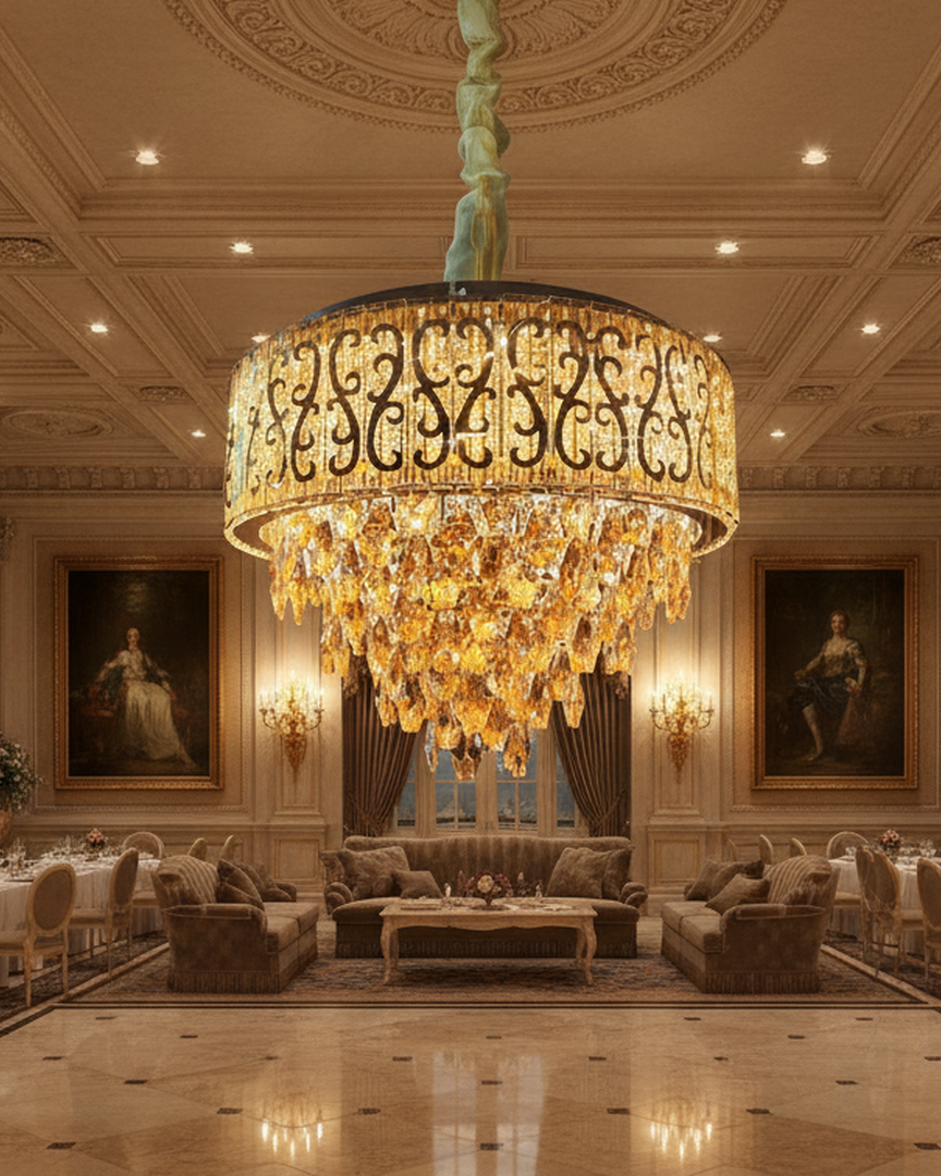 Swanart crystal chandelier ceiling light with gold finish, modern hanging LED lamp for living room, bedroom, or hall decorative lighting