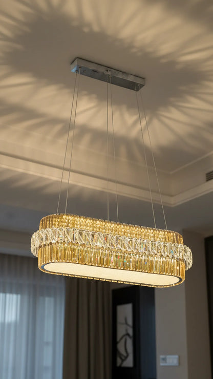 Swanart Luxury Rectangle Crystal Chandelier Light 80 cm Modern LED Dining Table Chandelier Gold Finish Crystal Pendant Ceiling Light for Living Room Dining Room Kitchen Island Hanging Light