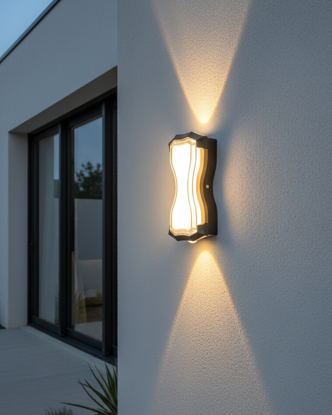 Swanart modern outdoor LED wall light in black finish, waterproof sconce for exterior balcony, porch, garden, and patio lighting.