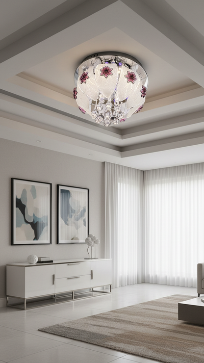 Swanart Gildora 30cm Crystal Glass Ceiling Light with RGB Remote Control, Bluetooth Music System – Modern Multi-Color Chandelier for Living Room and Bedroom Décor - Swanart