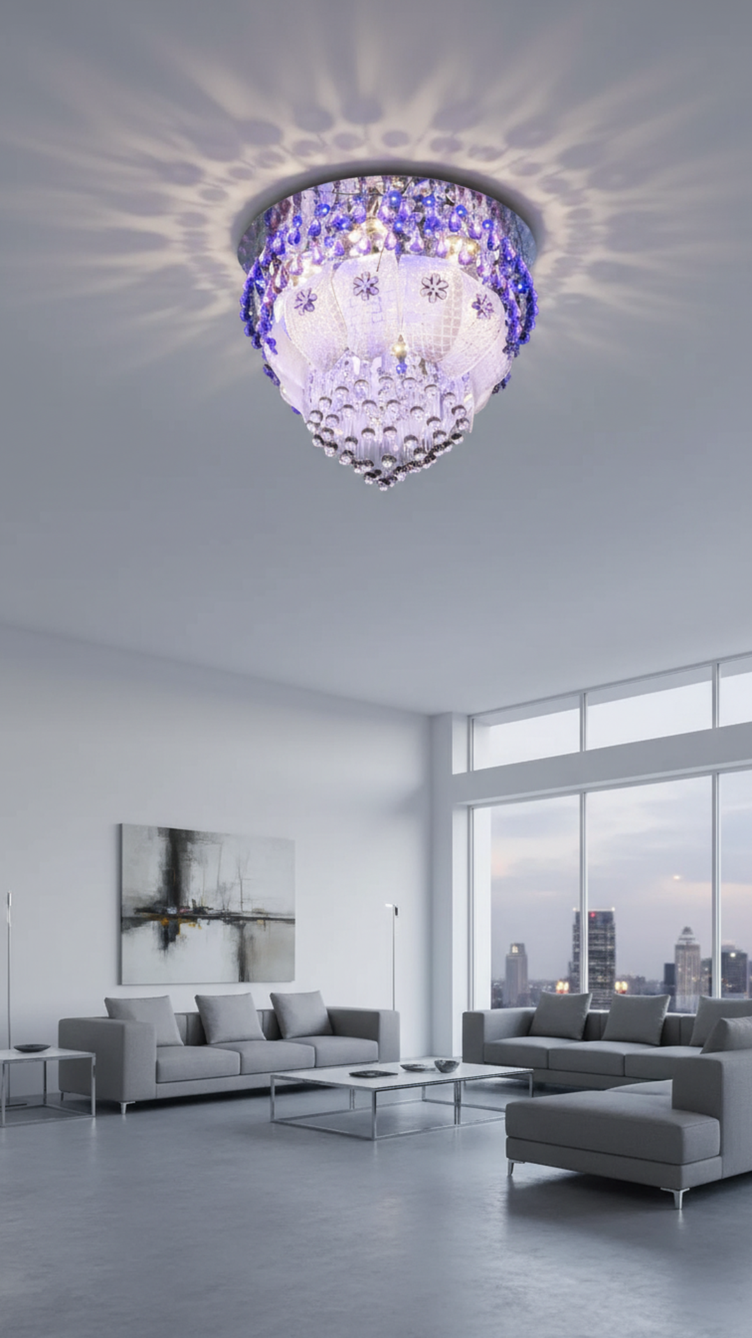 Swanart Prismara Modern Crystal Ceiling Chandelier with Remote | Multi-Color LED Lights | Bluetooth Music System | Rotating Crystal Pendant | 36cm x 36cm Elegant Design - Swanart