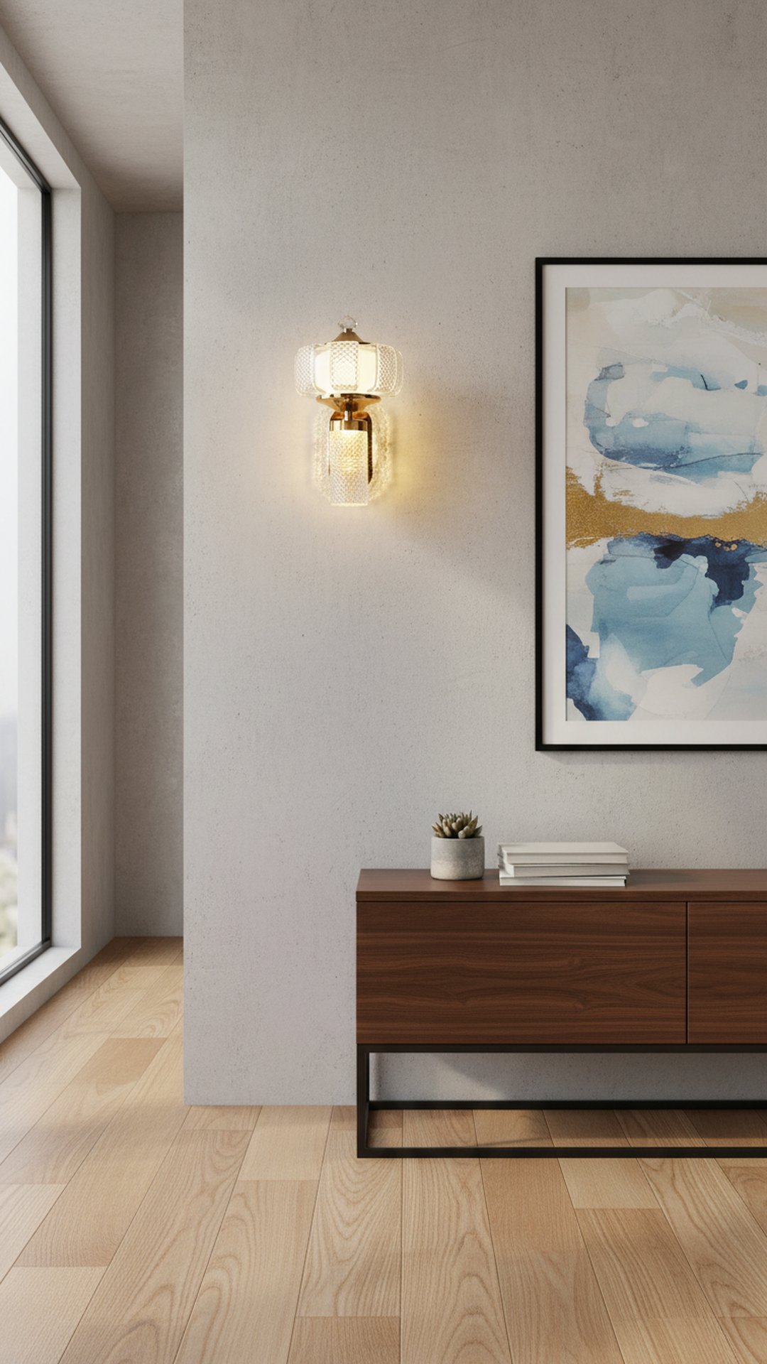 Swanart modern fiber wall light with gold finish, LED wall sconce for living room, bedroom, or hallway decor.
