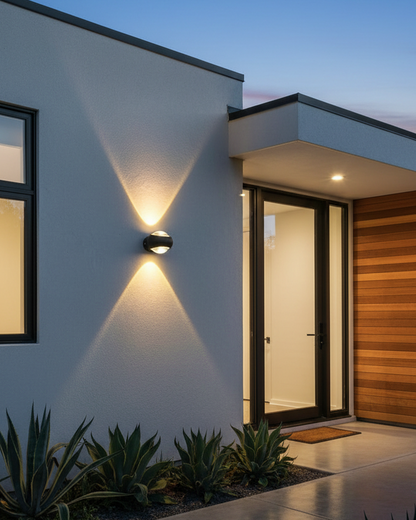 Swanart modern outdoor LED wall light with warm white glow, waterproof up/down sconce for garden, porch, or patio exterior lighting