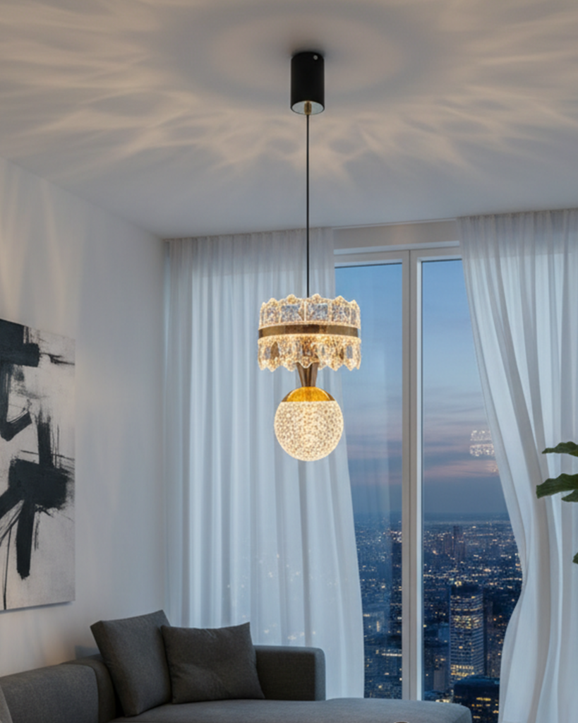 swanart HaloA2 Crystal Pendant Light – Elegant Hanging Ceiling Lamp with 3-in-1 Color Change LED, Premium Crystal & Metal Design – Modern Lighting for Living Room, Bedroom, Kitchen & Dining Area