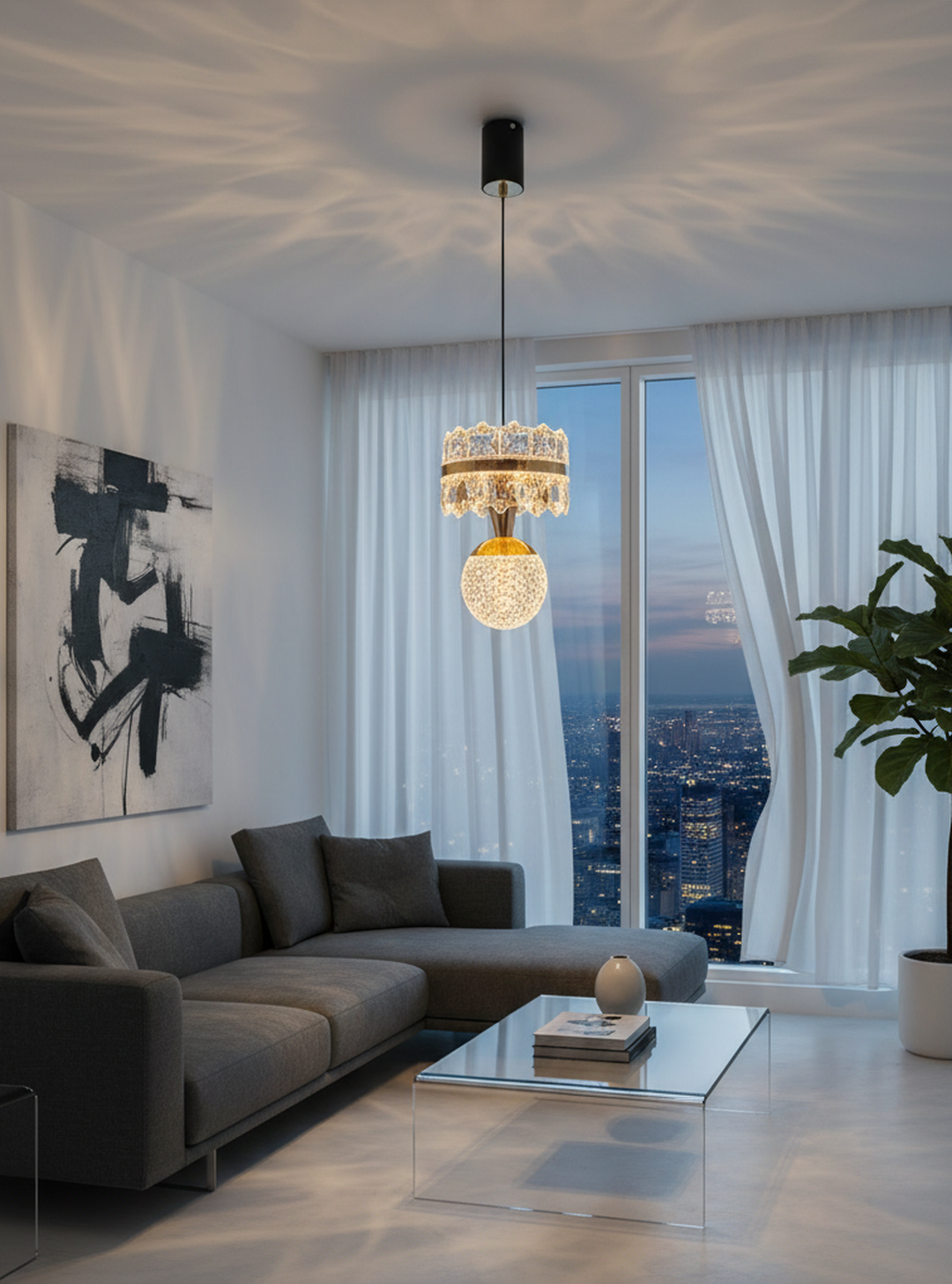 swanart HaloA2 Crystal Pendant Light – Elegant Hanging Ceiling Lamp with 3-in-1 Color Change LED, Premium Crystal & Metal Design – Modern Lighting for Living Room, Bedroom, Kitchen & Dining Area - Swanart