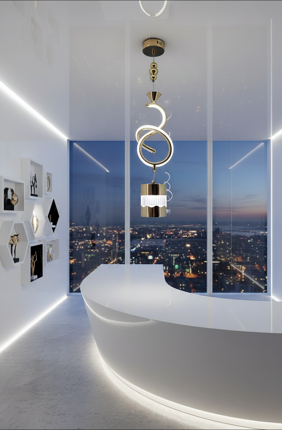 Swanart Modern Gold Spiral Pendant Light - Stylish LED Hanging Lamp with Crystal Accent and Adjustable Height, Perfect for Dining Rooms, Living Rooms, and Bedrooms - Swanart