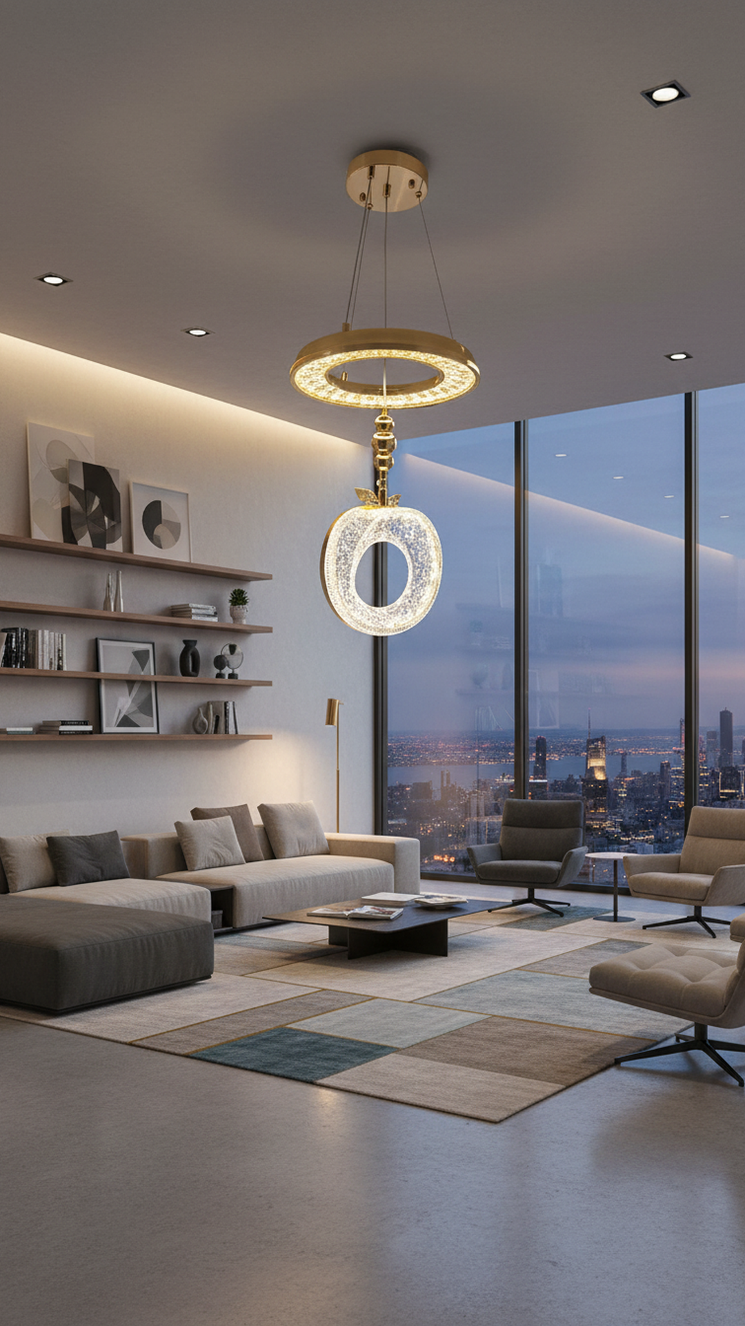 Swanart Luxury Crystaple Crystal Apple Chandelier – Elegant LED Pendant Light with 3-in-1 Color Change, Height Adjustable – Modern Gold & Crystal Ceiling Light for Home & Office - Swanart