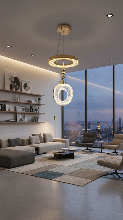Swanart Luxury Crystaple Crystal Apple Chandelier – Elegant LED Pendant Light with 3-in-1 Color Change, Height Adjustable – Modern Gold & Crystal Ceiling Light for Home & Office - Swanart
