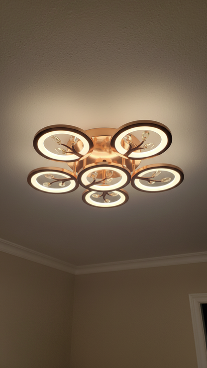 swanart Crystal Chandelier: Modern Rose Gold Ceiling Light with Dimmable 3-Color LEDs, Remote Control, Elegant Leaf Design for Dining Room, Living Room, Bedroom, Hallway - Swanart