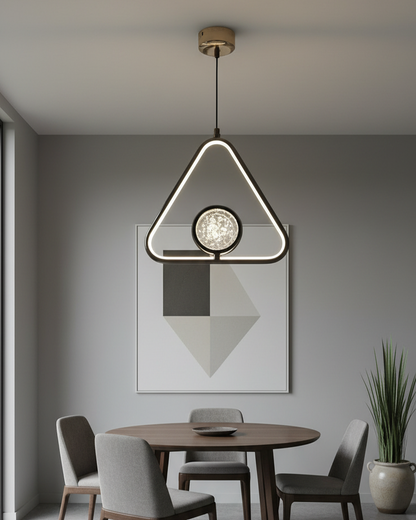Swanart Modern LED Triangle Pendant Light, Adjustable Hanging Ceiling Light, Crystal Center Decorative Chandelier, 3 Color LED Light, Dining Room Kitchen Living Room Pendant Lamp