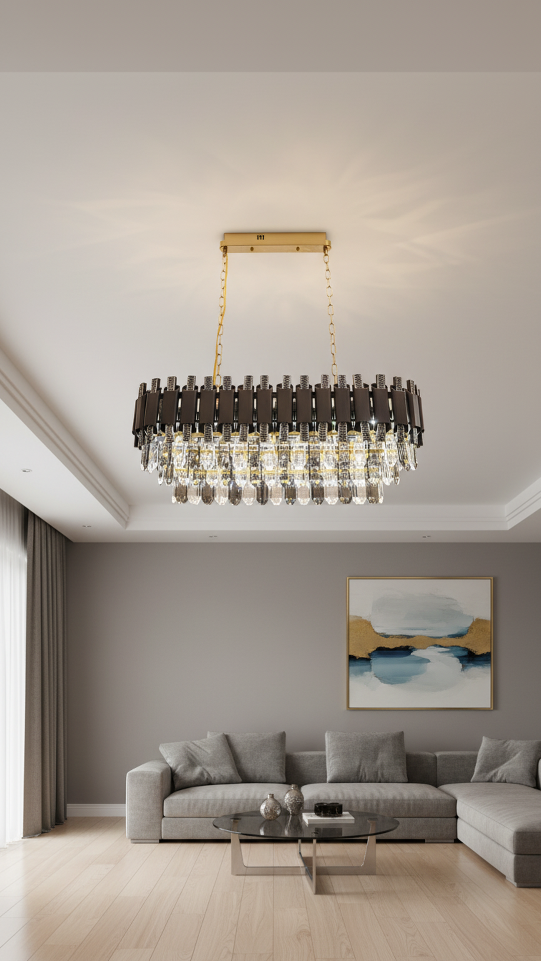 Swanart Crystal Pendant Chandelier Light - Round Rectangle Shape - Swanart