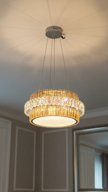 Swanart Luxury Crystal Ring Chandelier 50 cm Modern Gold Pendant Ceiling Light with Crystal Glass Design, Elegant LED Hanging Lamp for Living Room Dining Room Bedroom Home Decor Lighting Fixture
