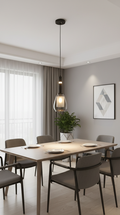 Swanart modern pendant light with smoked glass shade and black hanging fixture, ideal for kitchen, dining room, or bedroom decor