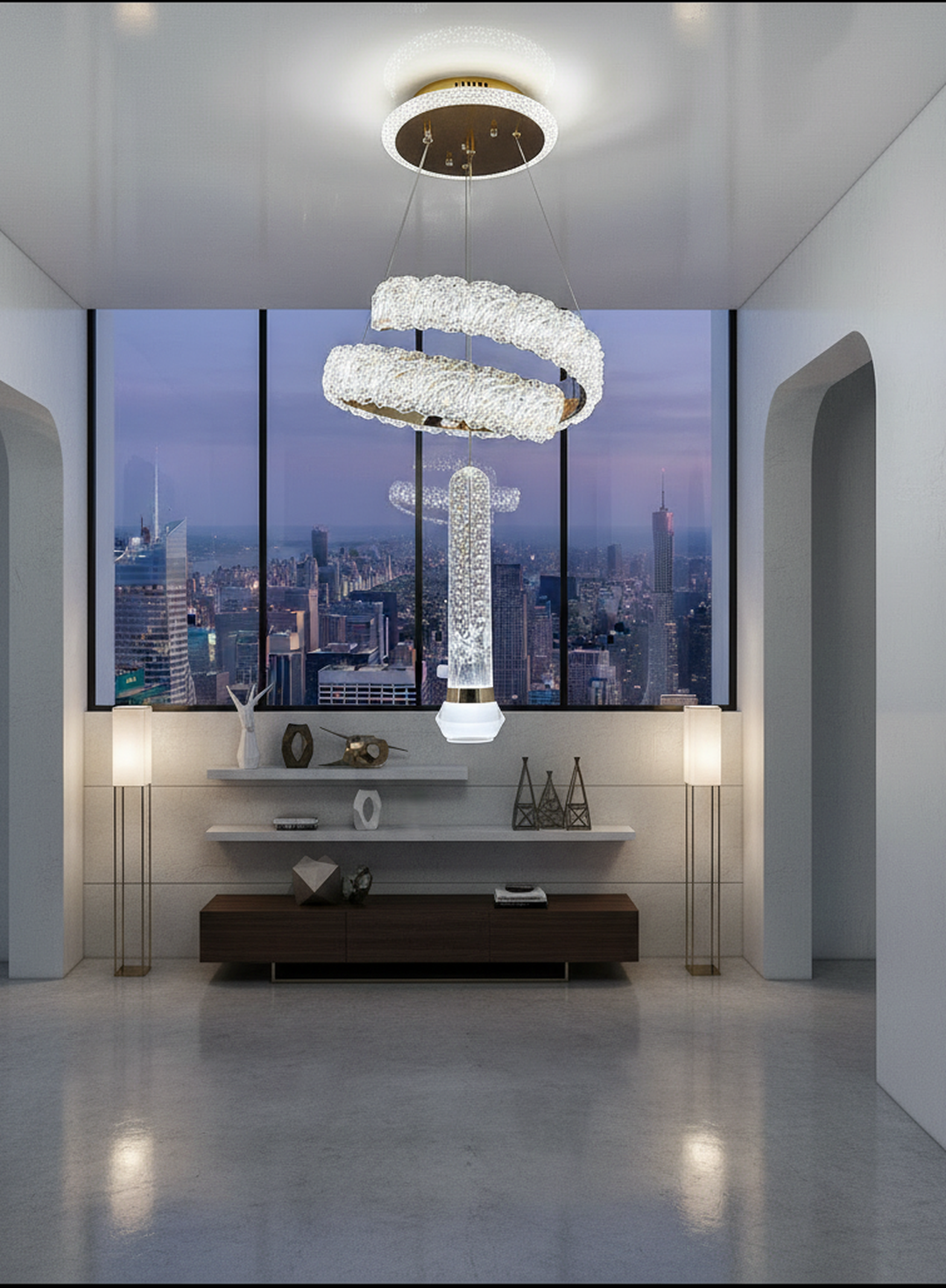 Swanart Icelis Crystal LED Chandelier – Modern Pendant Ceiling Light with 3-in-1 Color Change, Adjustable Height, Luxurious Crystal & Metal Design, Ideal for Living Room, Dining Room & Bedroom - Swanart