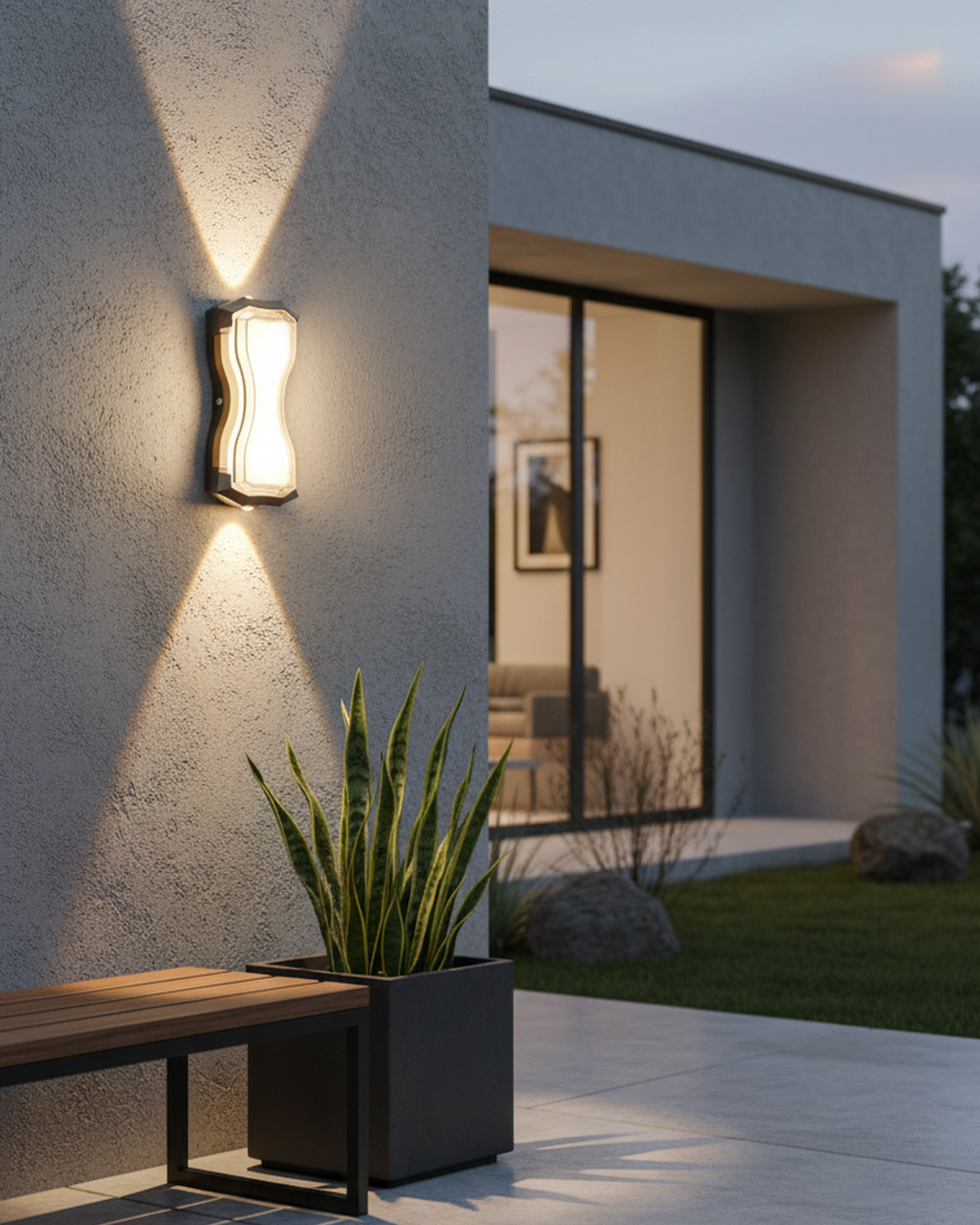 Swanart modern outdoor LED wall light in black finish with up and down illumination, waterproof sconce for exterior porch and garden lighting