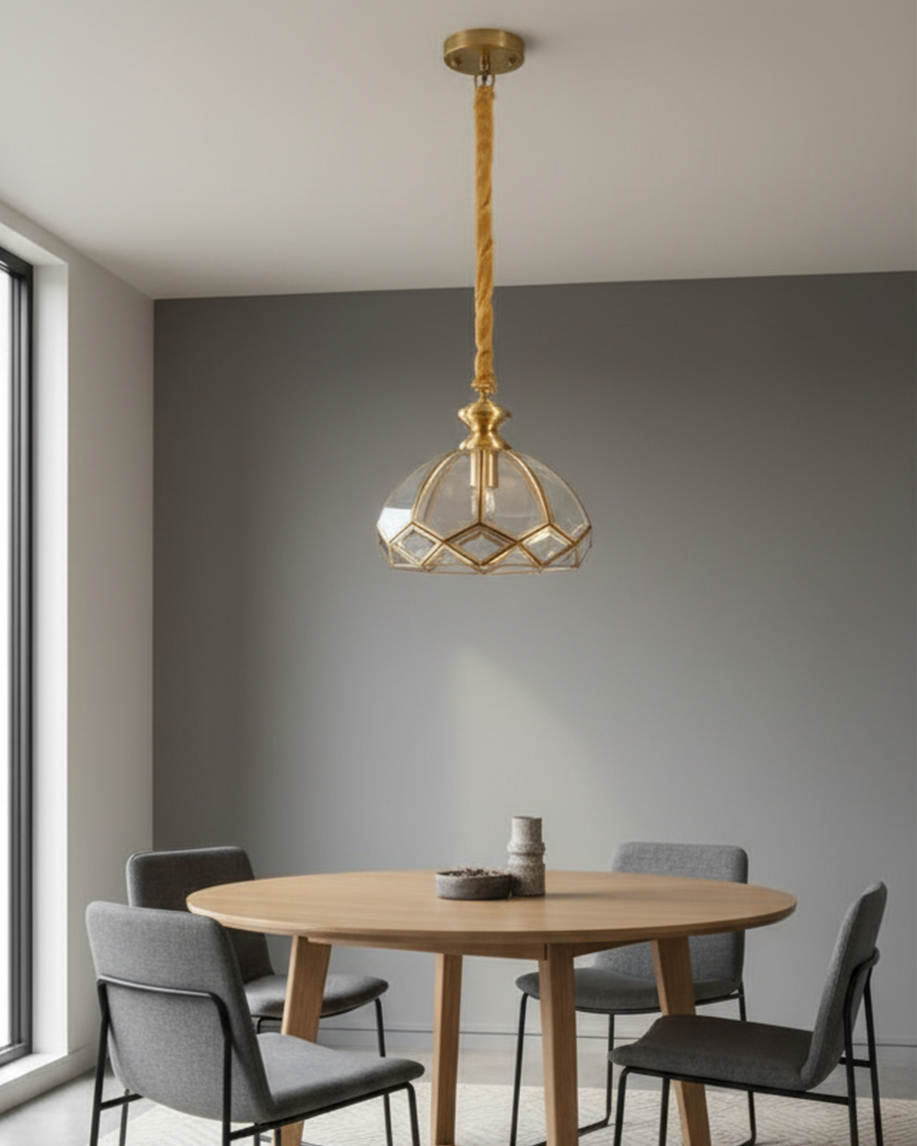 Swanart vintage gold glass dome pendant hanging light with a decorative gold fixture and clear glass shade, ideal for stylish interior decor