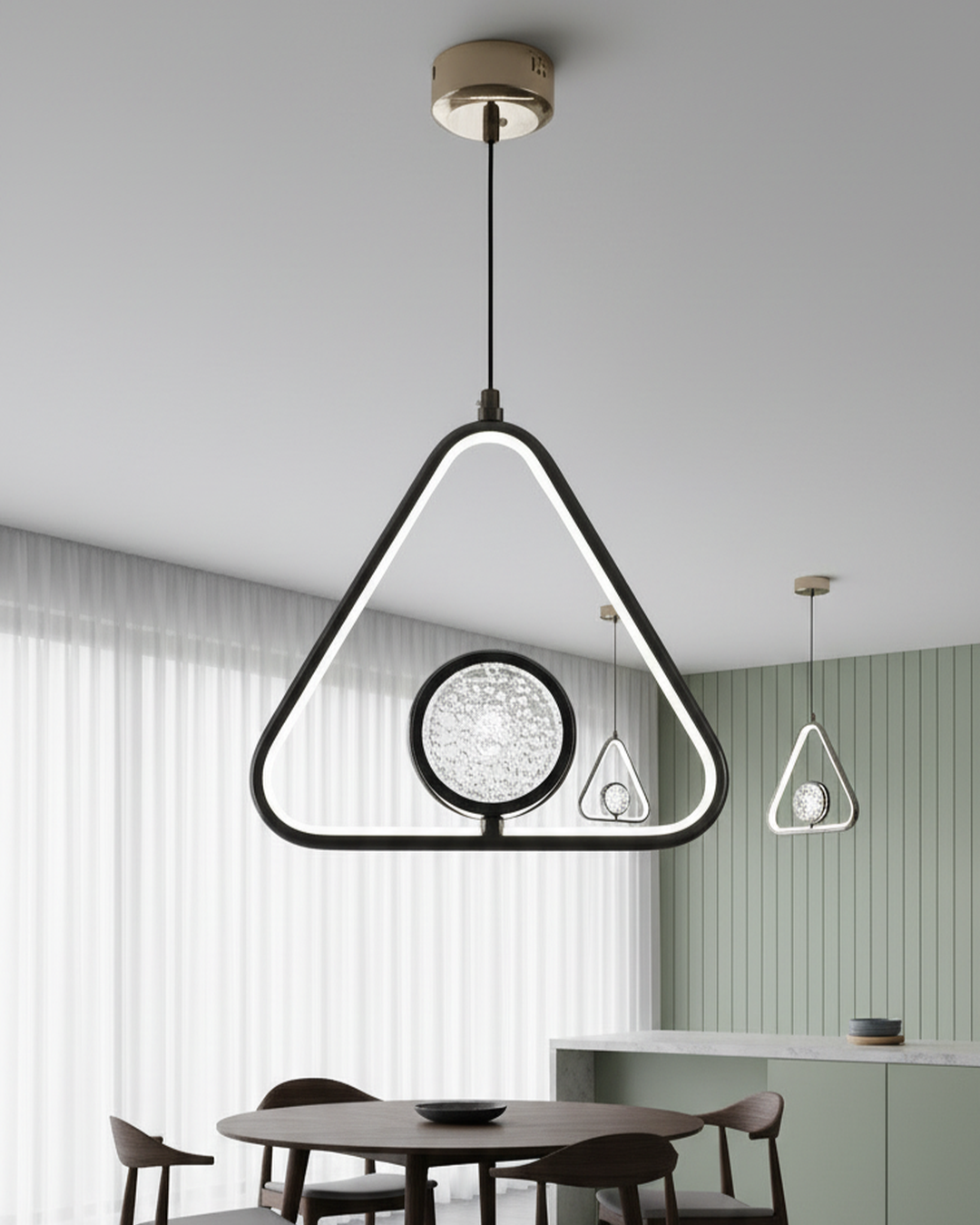Swanart Modern LED Triangle Pendant Light, Adjustable Hanging Ceiling Light, Crystal Center Decorative Chandelier, 3 Color LED Light, Dining Room Kitchen Living Room Pendant Lamp