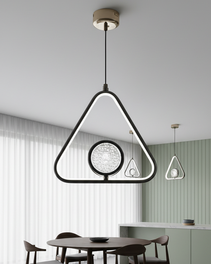 Swanart Modern LED Triangle Pendant Light, Adjustable Hanging Ceiling Light, Crystal Center Decorative Chandelier, 3 Color LED Light, Dining Room Kitchen Living Room Pendant Lamp