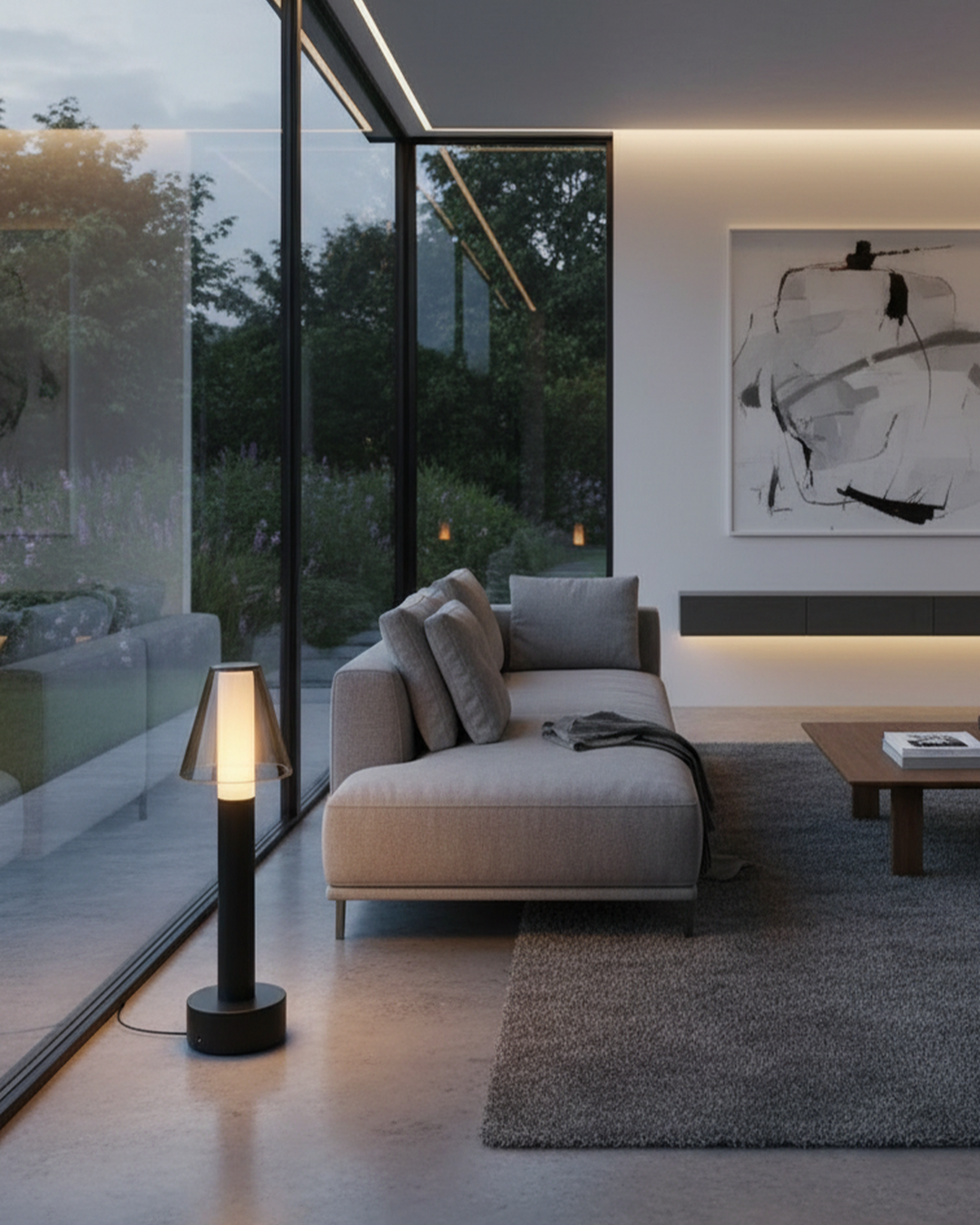 Swanart outdoor garden pathway LED bollard lamp with warm light, modern waterproof design for lawn, walkway, or patio lighting.